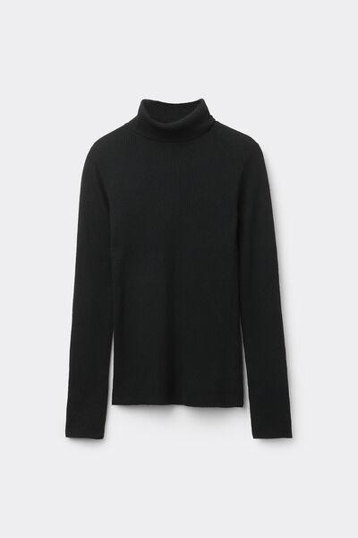 Tezenis - Black Long-Sleeved Ribbed Polo Neck Heavy Jersey