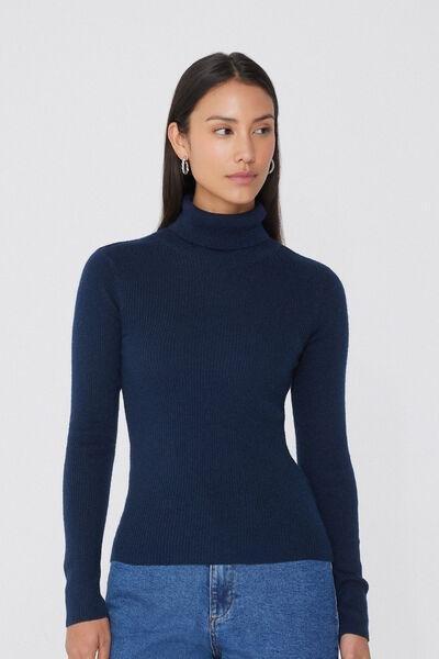 Burgundy Ribbed Polo Neck Sweater, , medium