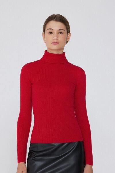 Red Long-Sleeved Polo Neck Jersey, , large image number 0