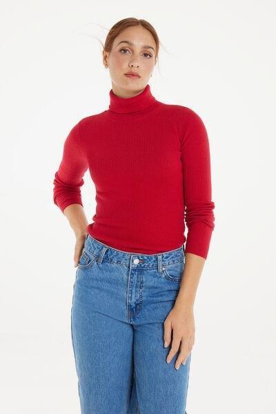 Red Long-Sleeved Polo Neck Jersey, 5701_873V, large image number 0