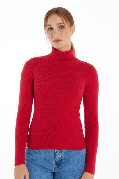 Red Long-Sleeved Polo Neck Jersey, 5701_873V, large image number 1