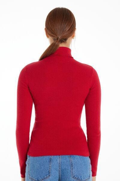 Red Long-Sleeved Polo Neck Jersey, 5701_873V, large image number 2
