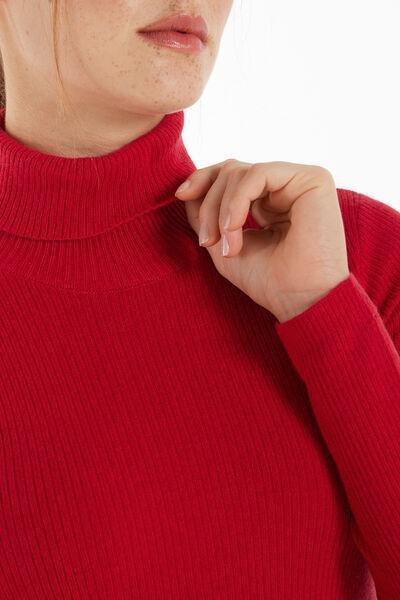 Red Long-Sleeved Polo Neck Jersey, 5701_873V, large image number 3