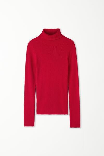 Red Long-Sleeved Polo Neck Jersey, 5701_873V, large image number 4