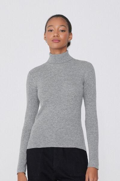 Grey Ribbed Polo Neck Sweater, , large image number 0