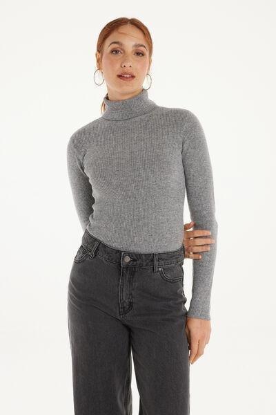 Grey Ribbed Polo Neck Sweater, 5701_929V, medium