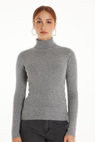 Grey Ribbed Polo Neck Sweater, 5701_929V, medium
