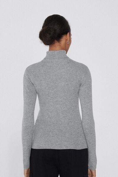 Grey Ribbed Polo Neck Sweater, , large image number 2