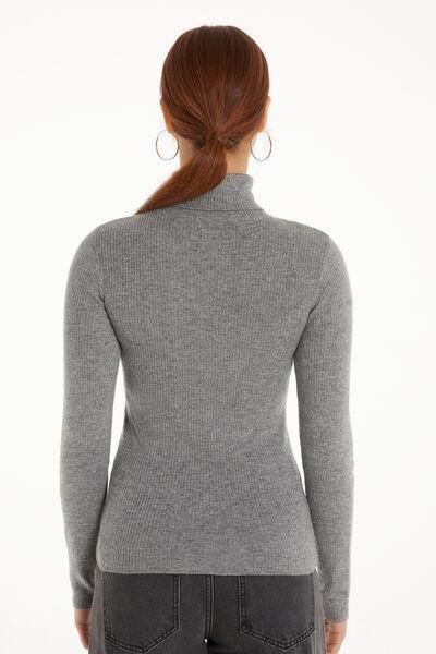 Grey Ribbed Polo Neck Sweater, 5701_929V, medium