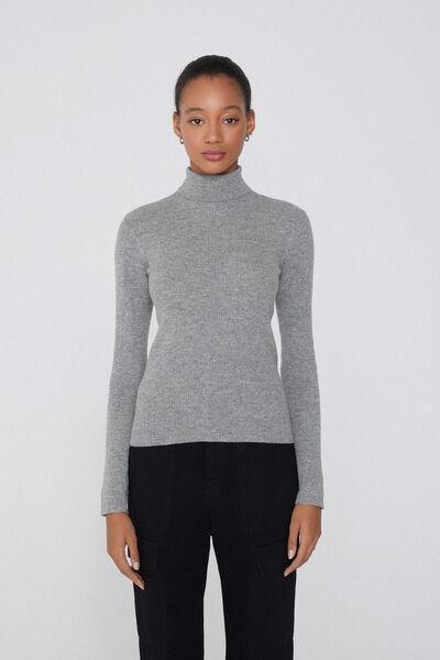 Grey Ribbed Polo Neck Sweater, , large image number 3