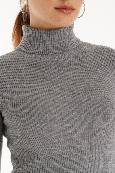 Grey Ribbed Polo Neck Sweater, 5701_929V, large image number 3