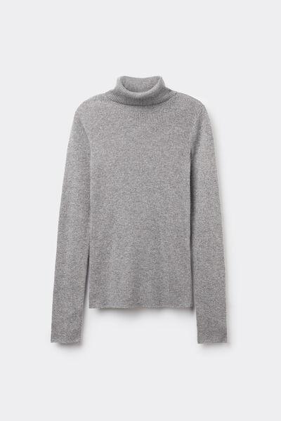 Grey Ribbed Polo Neck Sweater, , large image number 4