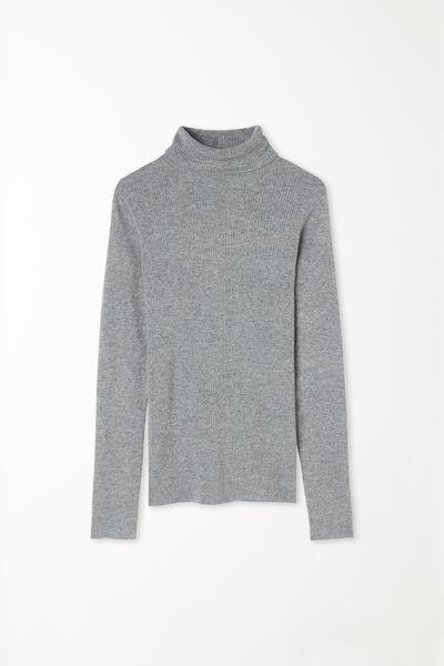 Grey Ribbed Polo Neck Sweater, 5701_929V, large image number 4