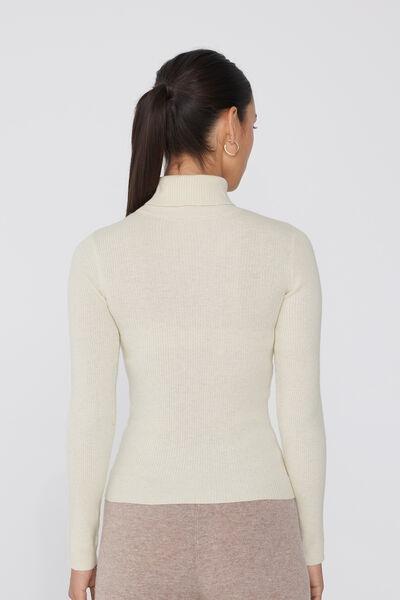 Cream Long-Sleeved Ribbed Polo Neck Heavy Jersey, , large image number 2