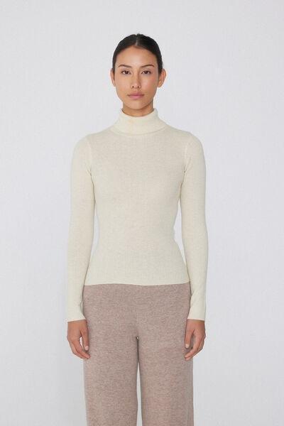 Cream Long-Sleeved Ribbed Polo Neck Heavy Jersey, , large image number 3