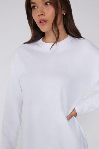 White Long Sleeve Crewneck Cotton Top, White, large image number 2