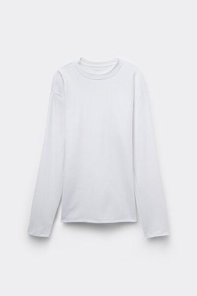 White Long Sleeve Crewneck Cotton Top, White, large image number 3
