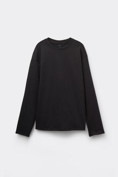 Black Long Sleeve Crewneck Cotton Top, Black, large image number 4