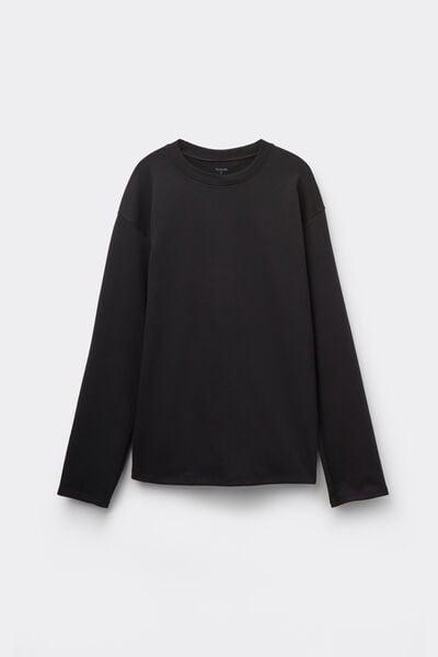 Black Long Sleeve Crewneck Cotton Top, Black, large image number 4