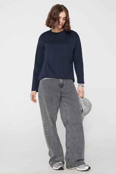 Navy Medium Weight Long Sleeve 100% Cotton T-Shirt, Absolute Blue, large image number 0