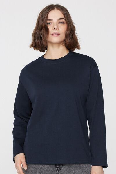 Navy Medium Weight Long Sleeve 100% Cotton T-Shirt, Absolute Blue, medium