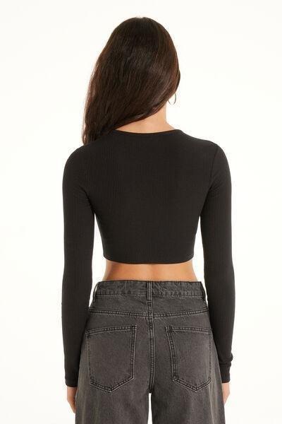 Tezenis - Black Short Ribbed Top With Long Sleeves
