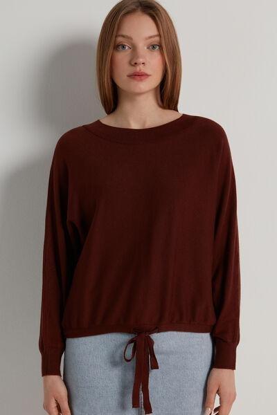 Brown Cropped Batwing Sleeve Jumper, , large image number 0