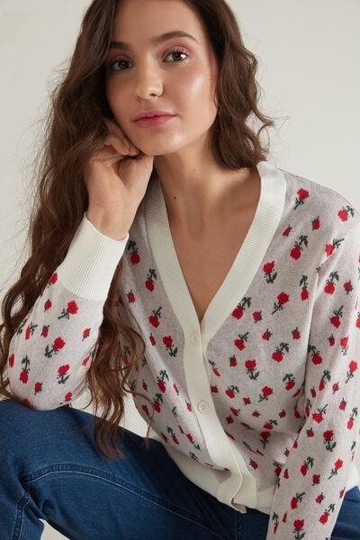 ROSES Long-Sleeved Pattern Cotton Cardigan, , large image number 0