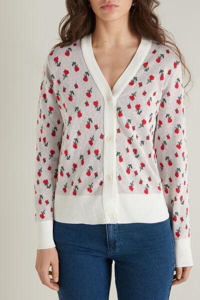 ROSES Long-Sleeved Pattern Cotton Cardigan, , large image number 1
