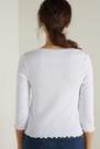Tezenis - WHITE 3/4 Length Sleeve Ribbed Cotton Top with Rolled Hem
