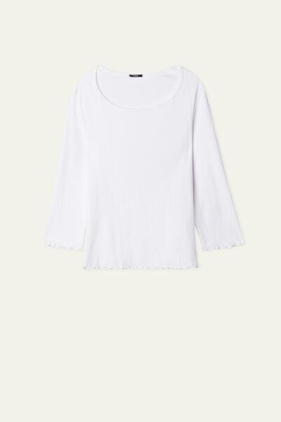Tezenis - White Rolled Hem Ribbed Cotton Top