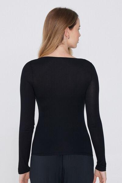 Tezenis - Black Long-Sleeved Viscose Boat Neck Top