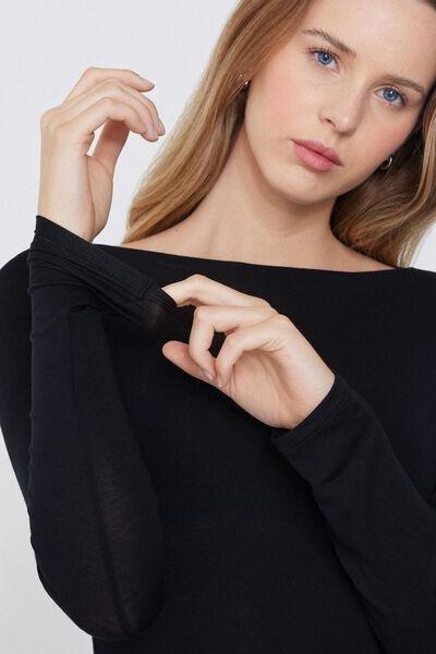 Black Long-Sleeved Viscose Boat Neck Top, , large image number 3