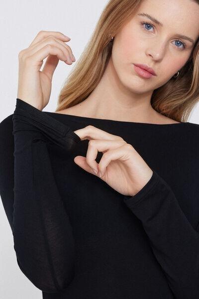 Tezenis - Black Long-Sleeved Viscose Boat Neck Top