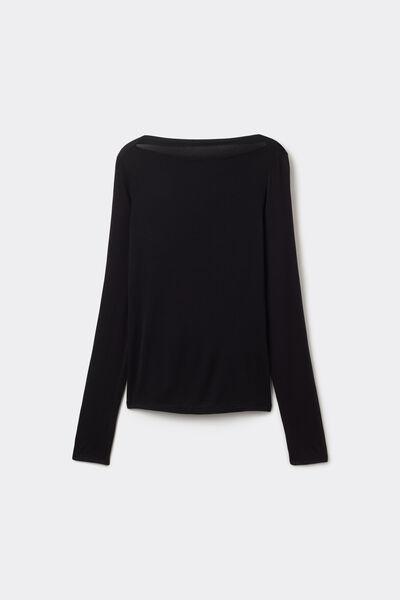 Black Long-Sleeved Viscose Boat Neck Top, , large image number 4