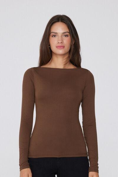 Beige Long-Sleeved Viscose Top, , large image number 0