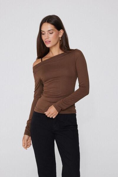 Beige Long-Sleeved Viscose Top, , large image number 1
