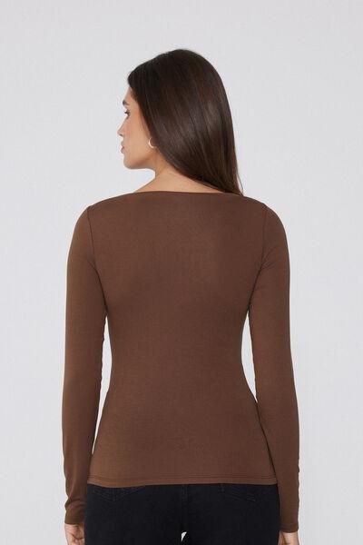 Beige Long-Sleeved Viscose Top, , large image number 2