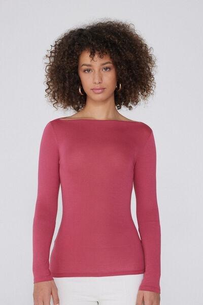 Red Long-Sleeved Viscose Boat-Neck Top, , large image number 0