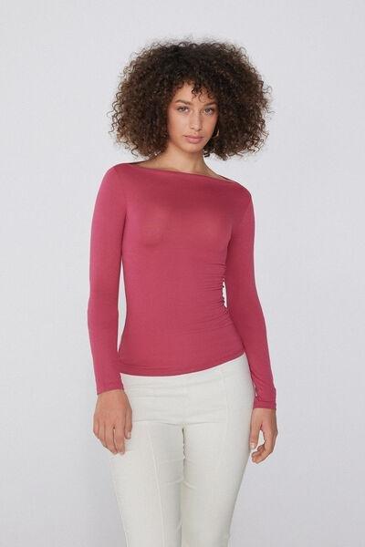 Red Long-Sleeved Viscose Boat-Neck Top, , large image number 1