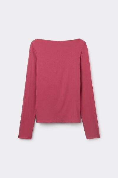 Red Long-Sleeved Viscose Boat-Neck Top, , large image number 4