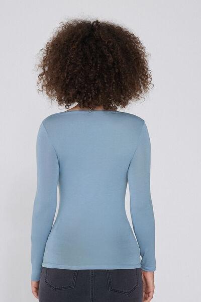 Blue Long-Sleeved Viscose Boat-Neck Top, , large image number 2