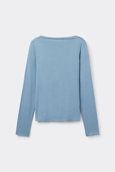 Blue Long-Sleeved Viscose Boat-Neck Top, , large image number 4