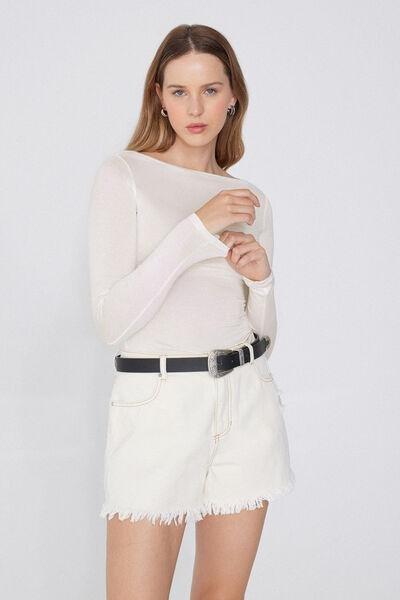 White Long-Sleeved Boat Neck Top, , large image number 1