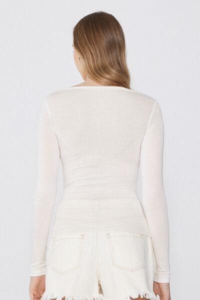 White Long-Sleeved Boat Neck Top, , large image number 2