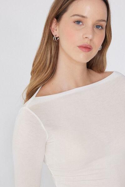 White Long-Sleeved Boat Neck Top, , large image number 3
