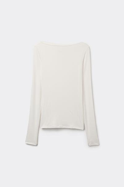 White Long-Sleeved Boat Neck Top, , large image number 4