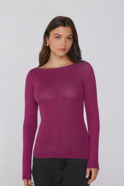 Burgundy Long-Sleeved Viscose Top, , large image number 0