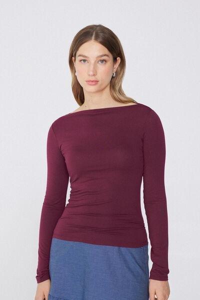 Burgundy Boat Neck Top, , large image number 0
