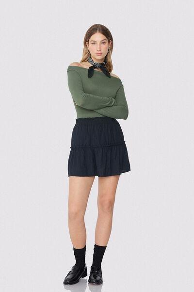 Green Long-Sleeved Boat Neck Top, , large image number 1